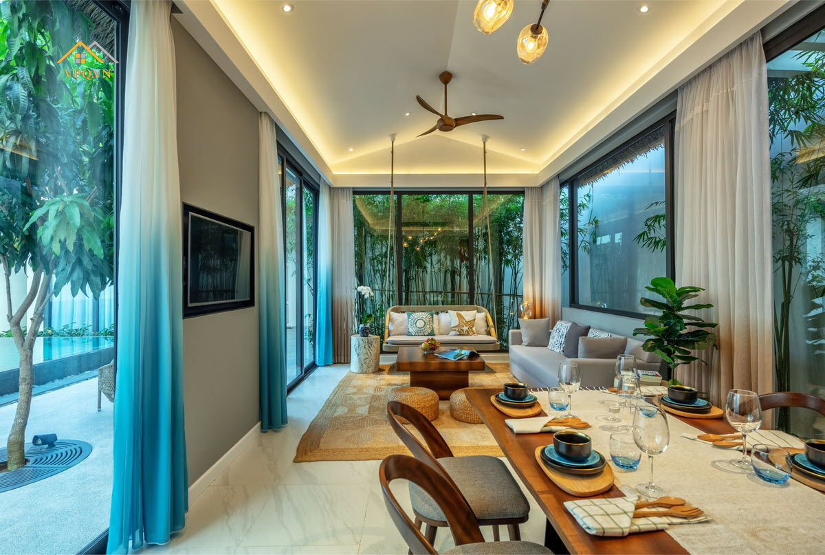 Không gian phòng khách biệt thự bãi Kem mẫu C